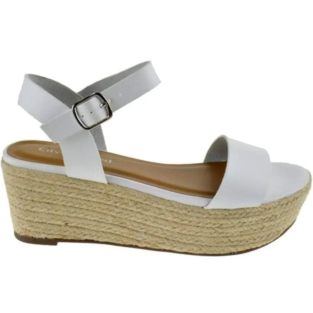 White Espadrille Platform Sandal with Ankle Strap